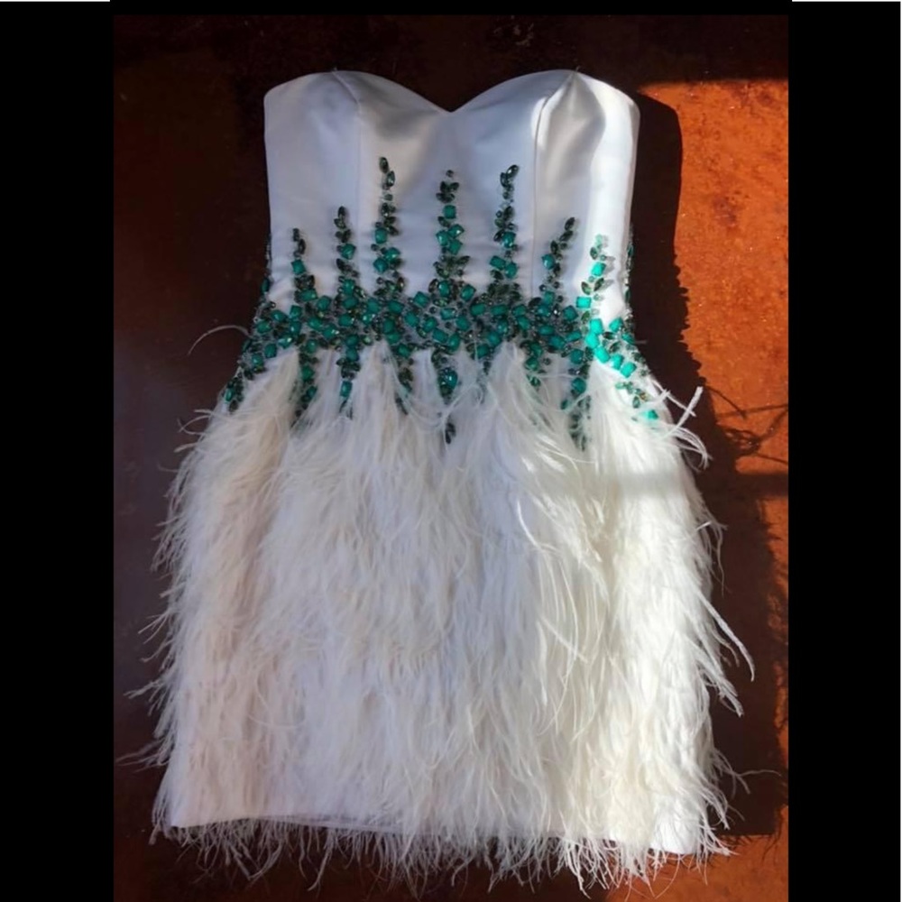White feathered prom dress